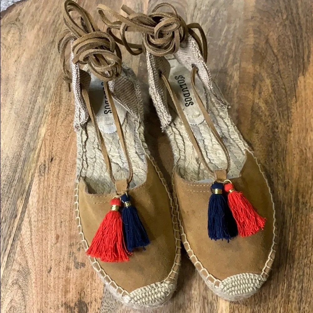 Soludos | Lace Up Suede Espadrilles Red/Blue Tassels